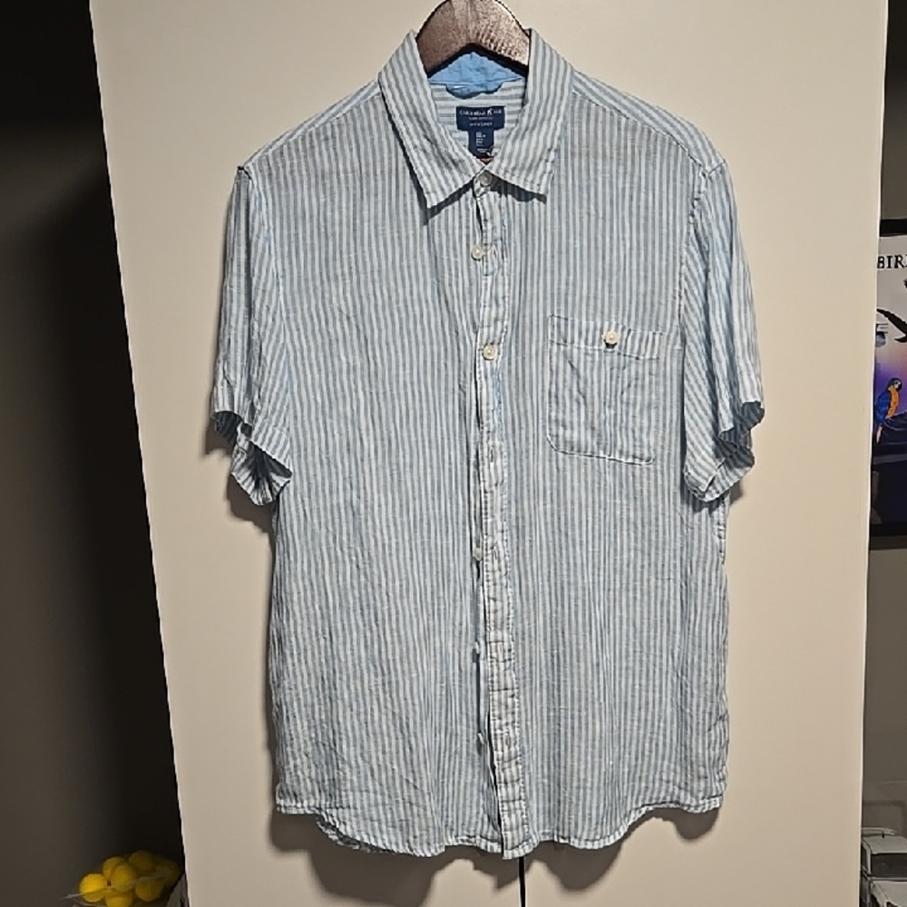Caribbean Joe Light Blue Striped Casual Shirt